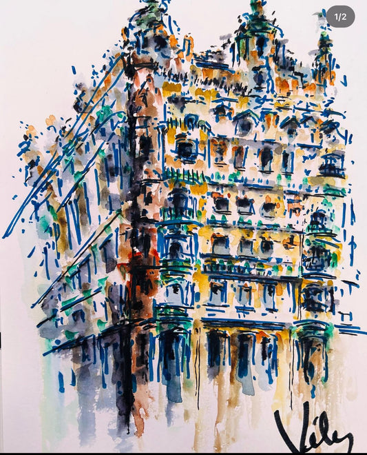 Imaginary Gaudi Watercolor on 11x17" Paper